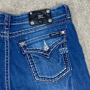 Miss Me Boyfriend Capri Jeans Womens 30 Blue Distressed Rhinestone Y2K Revival